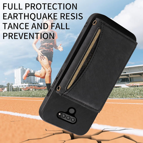 Phone Case For LG Q70 Wallet Cover with Crossbody Shoulder Strap and Leather Credit Card Holder Pocket Slim Stand Cell Accessories Mobile Flip Pur...