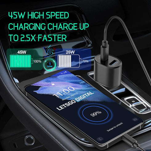 60w Car Charger Super Fast Charging 2.0 Dual-Port (45W+15W) with USB C to C Cable for Samsung Galaxy S24 Ultra/S24/S24+/S23,S22,S21/S21 Ultra/ S21...