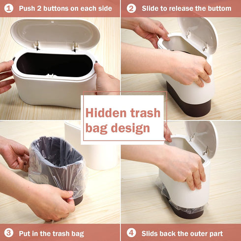 Mini Desk Trash Can with Lid with 90 Pcs Trash Bag, Lint Bin 0.5 Gallon Countertop Waste Bin for Table Tiny Garbage Can for Office Bedroom (White)...