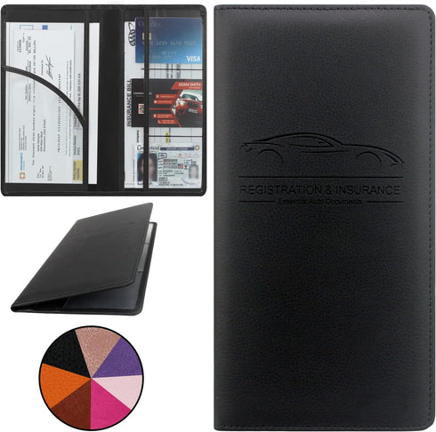 Car Registration and Insurance Holder, Premium Pu Leather Vehicle Glove Box Organizer - for Driver License, Cards & Essential Documents (L-Black)...