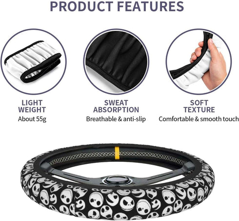 Jack Skellington Elastic Steering Wheel Cover, Made of Top Grade Neoprene, Durable, Anti Slip and Anti Abrasion...