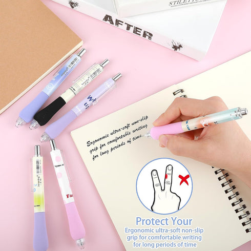 Cobee Cute Kawaii Gel Ink Pens, 6 Pack Retractable Quick Dry 0.5mm Point Black Ink Rollerball Writing Pen Rolling Ballpoint Pens for Student Smoot...