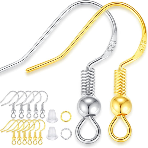 XIANNVXI 925 Silver/Gold Plated Earring Hooks for Jewelry Making, 900pcs Hypoallergenic Earring Making Kit,Earring Findings Jump Rings Rubber Earr...