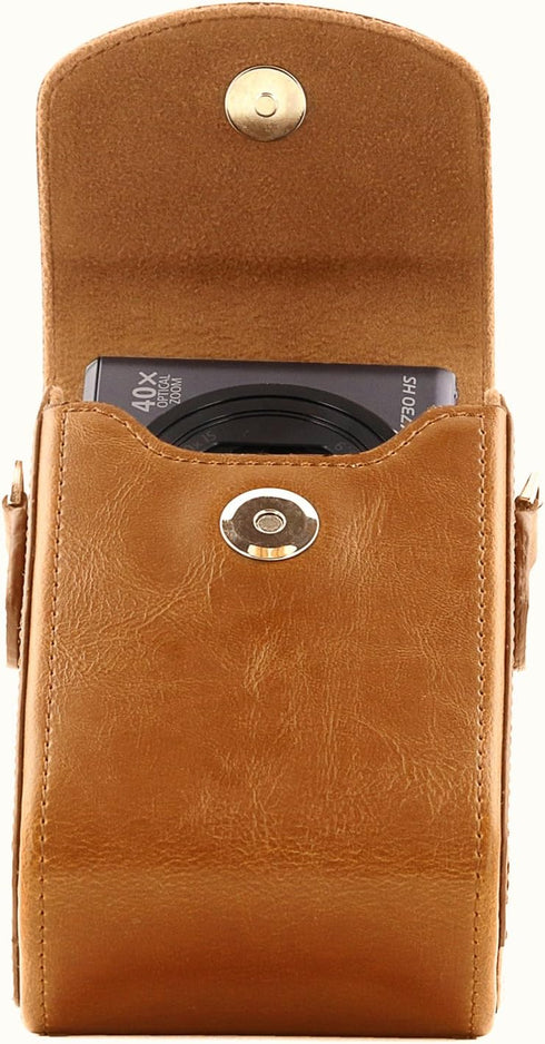 MegaGear Leather Camera Case with Strap Compatible with Canon PowerShot G7 X Mark III, G7 X Mark II, G7 X - MG768 Light Brown...