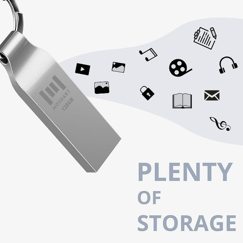 MOSDART 128GB USB 2.0 Flash Drive Metal Thumb Drive with Keychain 128 GB Waterproof Jump Drive 128G exFAT Memory Stick for Storage and Backup,Silv...