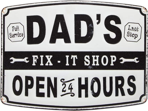 Lily's Home Dad’s Fix-It Shop Sign, Hanging Metal Sign, Garage Decor, Novelty Gifts for Dad...