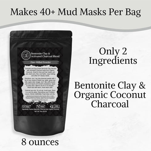 Bentonite Clay Powder and Activated Charcoal Powder Blend (8oz) Great for Charcoal Face Mask, Facial, Hair Mud Mask, DIY Bentonite Clay Toothpaste...