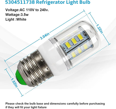 Refrigerator Light Bulb 5304511738 for Kenmore, Electrolux Freezer Light Bulb Replacement PS12364857 AP6278388 4584444 (110V-240V 3.5W)...