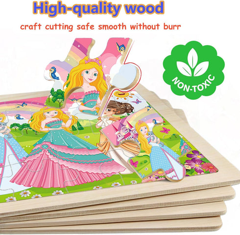 Wooden Puzzles for Kids Ages 4-6, 4 Packs 24 PCs Unicorn Mermaid Princess Fairy Jigsaw Puzzles, Preschool Educational Brain Teaser Toys for Girls ...