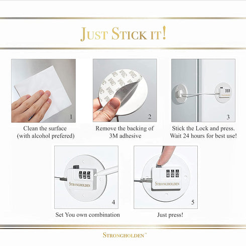 Refrigerator Lock Combination, Child Proof Fridge Lock Combo, Freezer Lock Child Proof - Take Care of Your Family with Fridge Locks for Kids by Strongholden - No Keys Needed (White & Round)