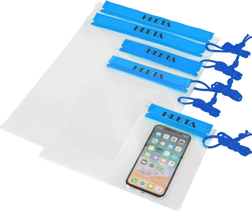HEETA 5-Pack Clear Waterproof Dry Bag, Water Tight Cases Pouch Dry Bags for Camera Mobile Phone Maps, Kayaking Boating Document Holder (Blue)...