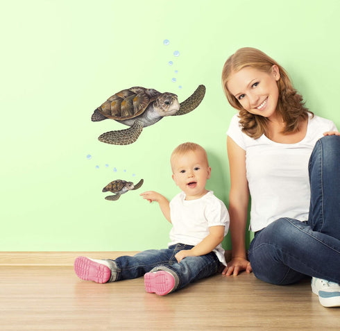Sea Turtle Wall Decal ~Ocean Undersea Animal Tortoise Wall Sticker for Kids Room Decor, Boys Girls Toddler Baby Nursery Bedroom, Playroom, Bathroo...