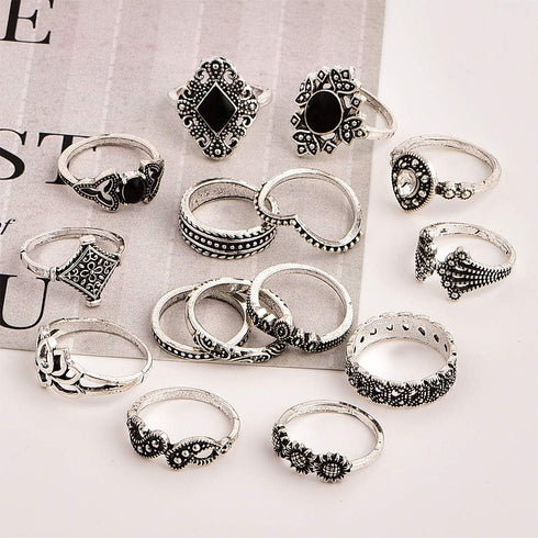 CSIYAN 9-15 Pieces Stackable Knuckle Ring Set,Boho Vintage Crystal Stacking Midi Finger Rings for Women...
