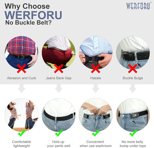 WERFORU 4 Pack No Buckle Invisible Stretch Belt Buckle-Free Elastic Belt for Women and Men...