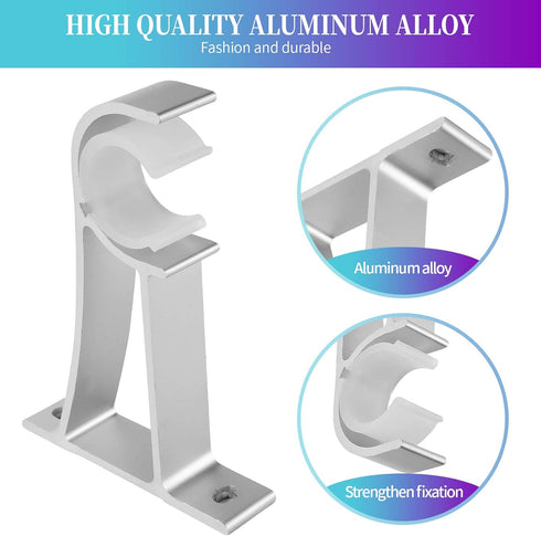 Sturdy Curtain Rod Brackets, Silver, Holds 1 Inch to 1 1/4 Inch Rods, Wall Mount, Set of 2...
