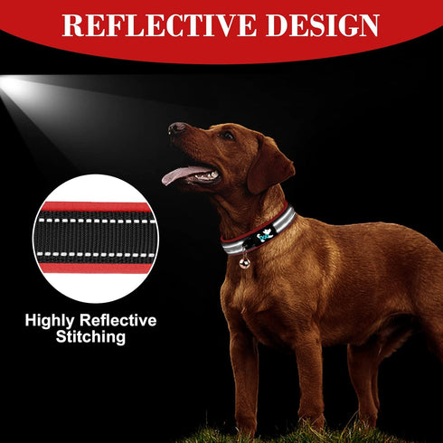 AUAUY Nylon Dog Collar, Pet Dog Reflective Collar, Ultra Soft Neoprene Padded, Adjustable Reflective Stitching Pet Collar with Durable Metal Buckl...