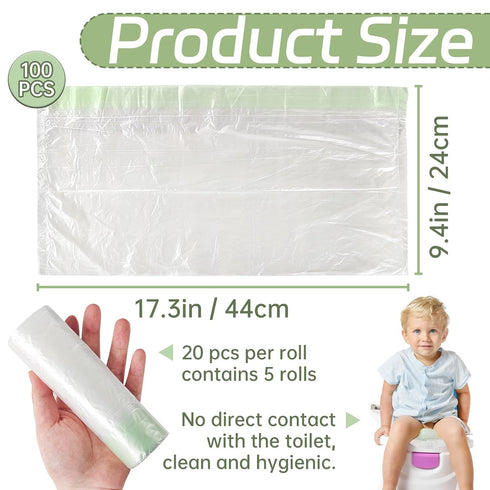 100 Pack Potty Chair Liners with Drawstring,Training Toilet Seat Potty Bags,Disposable Cleaning Bag for Kids Toddler Adults Pet Outdoors(44 x 24 c...