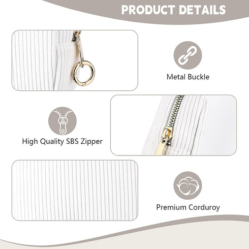 5.31" Small Makeup Bag for Purse, Corduroy Cosmetic Bag for Women Girls, Portable Makeup Pouch with Zipper (White)...