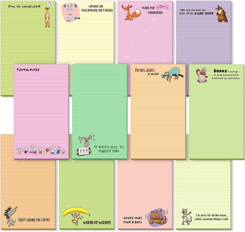 12 Pack Funny Notepads for Coworkers Fun Novelty Note Pad Humor Memo Funny Office Supplies 3 x 5 Notepads for Office Teacher Adult Work Gifts Supp...