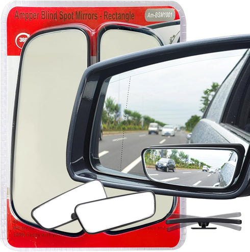Ampper Rectangle Blind Spot Mirror, HD Glass ABS Housing Convex Wide Angle Rearview Blindspot Car Mirror for Car SUV and Truck (Framed, Pack of 2)...