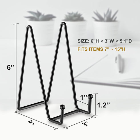 Plate Stands, 3 Pack 6 Inch Plate Holder, Metal Frame Holder Stand for Book Display Stand, Easels for Signs, Cookbook Stand, Picture Stands for Di...