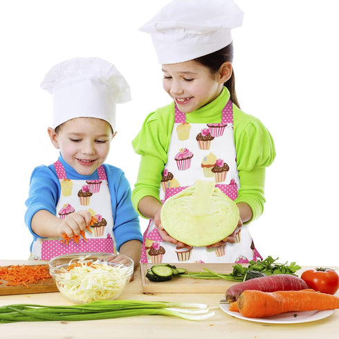 Claswcalor 100% Cotton Kids Girls Aprons for Cooking Cute Toddler Cupcake Baking Apron Adjustable Kitchen Pink Apron for Children Daughters Little...