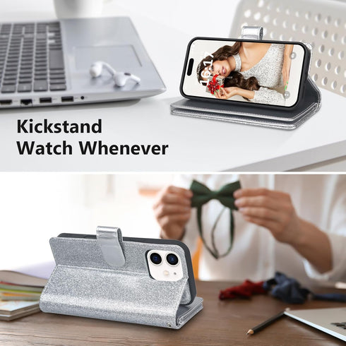 Varikke for iPhone 11 Wallet Case Detachable with Card Holder for Women Girls, Fashion Glitter PU Leather Wrist Strap Strong Magnetic Flip Wallet ...