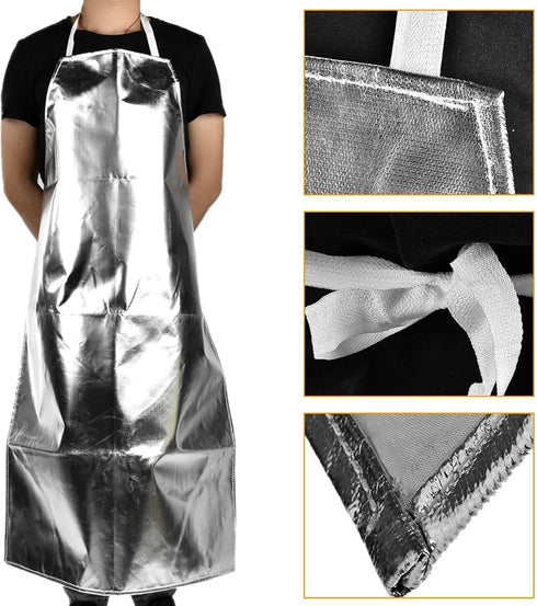 Heat Resistant Apron, Aluminum Foil High Temperature 1000 Degrees Heat Insulation Working Apron Anti Splash Anti Scalding Fire Retardant Flame Ret...