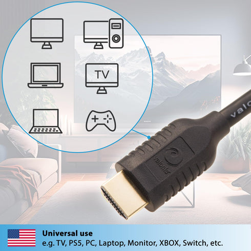 valonic HDMI Cable - 6.5 ft, 4k, Full HD, ARC, high Speed, Ultra HD, ethernet - for TV, PS4, Xbox, 30 AWG, Black...