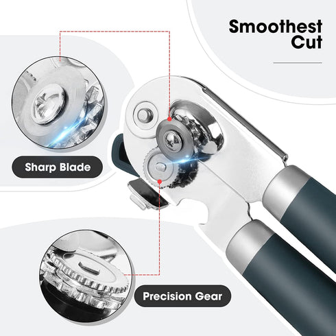 Can Opener Manual with Magnet and Sharp Blade Smooth Edge, Handheld Openers with Big Effort-Saving Knob, Can Opener with Multifunctional Bottles O...