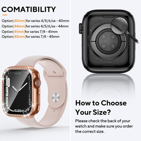 2 in 1 Bling Waterproof Case for Apple watch Series SE 6 5 4 44mm, 360 Protective PC Cover Front & Back Bumper with Tempered Glass Screen Protecto...