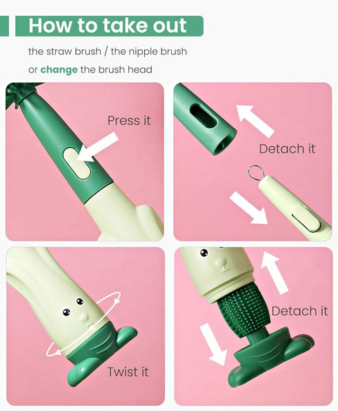 5-in-1 Baby Bottle Brush Set, Bottle Brush for Baby, Baby Bottle Scrubber, Including Silicone & Nylon Bottle Brush, Bottle Cap Brush, Straw Brush,...