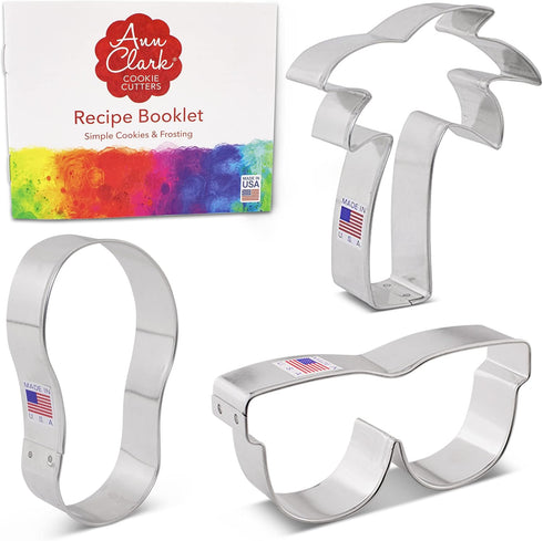 Summer Beach Cookie Cutters 3-Pc. Set Made in USA by Ann Clark, Flip Flop, Sunglasses, Palm Tree...