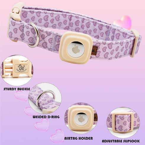 Elegant little tail Airtag Dog Collar, Valentine's Day Dog Collar Pet with Airtag Holder Heart Pet Collar Dog Girl Boy Puppy Collar Adjustable Dog...