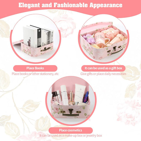Set of 3 Paperboard Suitcases Storage Box Storage Gift Boxes With Lids for Photo Storage Home Decoration, Wedding, Birthday, Anniversary and New Y...