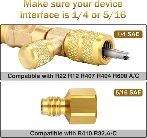 WADEO Valve Core Remover Installer Tool with Dual Size SAE 1/4 & 5/16 Port, 4 Valve Cores with Teflon Seal, Compatible with R22 R12 R407 R410 R404...