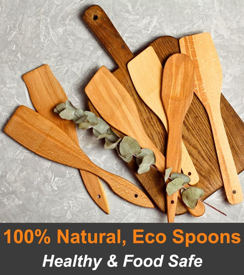 6 Wooden Spoons for Cooking – Made in Ukraine 100% Natural Healthy Nonstick Wooden Spatula Spoons - Premium Solid Wood Cooking Utensils Set - Stro...