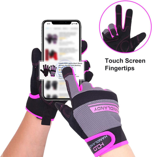HLDD HANDLANDY Work Gloves Women, Safety Utility Work Gloves, MultiFunctional Mechanic Gardening Construction DIY Work Gloves with Touchscreen (XS...