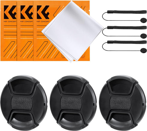 K&F Concept 52mm Lens Cap, 9-in-1 Center Pinch Lens Cover + Anti-Loss Keeper Leash + Microfiber Cleaning Cloth Kits Compatible with Nikon, Canon, ...