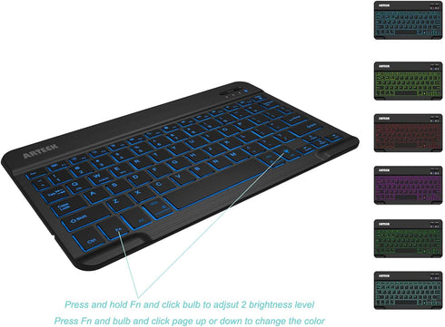 Arteck Universal Backlit 7-Colors Ultra Light Slim Portable Wireless Bluetooth 3.0 Keyboard for iOS iPad Pro, Air, Mini, Android, Windows Tablets ...