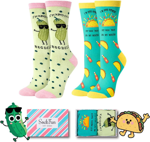 Funny Gifts for Women - Pickle Taco Socks 2 Pack, Pineapple Socks 2 Pack...