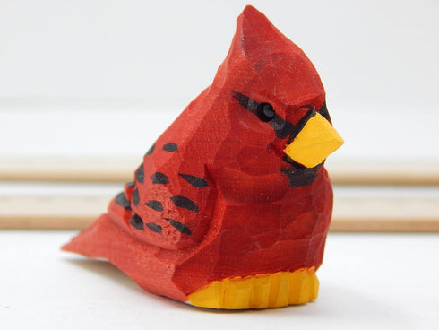 Cardinal Wood Red Bird Figurine Miniature Garden Statue Carving Home Decor Sculpture Small Animal...