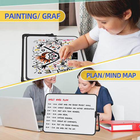 Dry Erase Magnetic White Board, 6" x 10" Double-Sided Desktop Whiteboard with Stand, Portable Small Whiteboard,6 Markers, 6 Magnets and 1 Eraser- ...