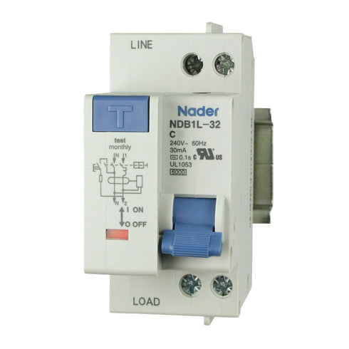 32A, 240V AC, 1 Pole + Neutral Pole, DIN Rail Mount Miniature Circuit Breaker, Trip Curve: C, UL1053 Recognized...