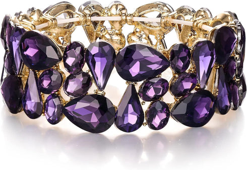 EVER FAITH Women's Art Deco Prom Jewelry Oval Teardrop Crystal Elastic Wedding Bridal Stretch Bracelet for Bride...