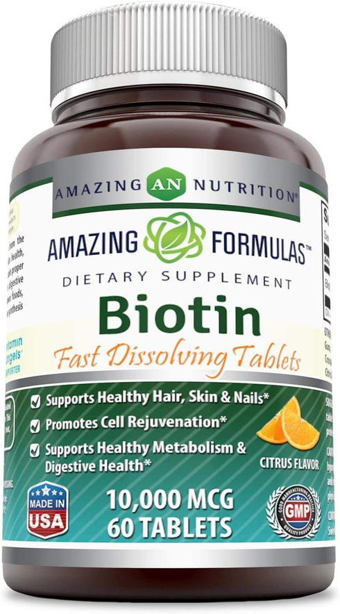 Amazing Formulas Biotin Fast Dissolving 10000MCG 60 Tablets Supplement | Citrus Flavor | Non-GMO | Gluten Free | Made in USA...
