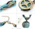 Harlorki Women Lady Retro Vintage Bohemian Style Twist Woven Rope Chain Turquoise Rhinestone Pendant Collar Necklace Fashion Jewelry...