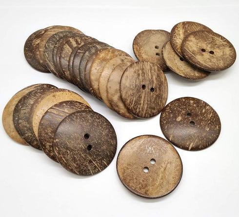 YICBOR 30pcs 50mm 2-Hole Big Natural Coconut Buttons Round Sewing Brown Overcoat Buttons...