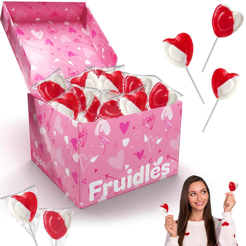 Lollipops Red Heart Shaped Strawberry N' Cream Flavored, 12 Lollipops, Individually Wrapped...