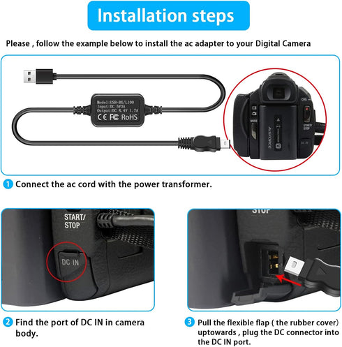 TKDY for Sony Hi8 Handycam Camcorder Charger AC-L100 USB Power Cord, ACL100 Power Adapter Supply for DCR TRV128 TRV103 TRV130, CCD-TRV108 TRV308 R...